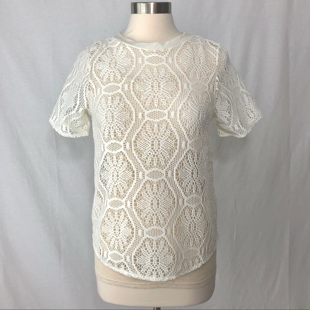 Banana Republic Ivory Lace Short Sleeve Top